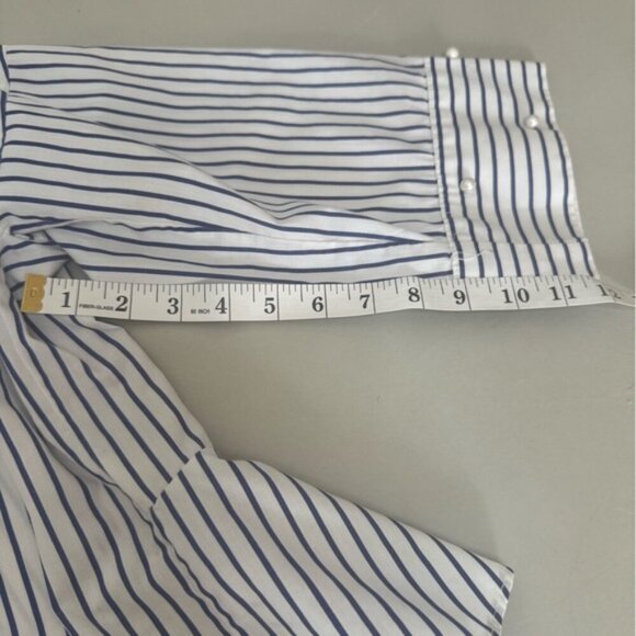 ZARA Blue & White Button-Down Shirt w/ Peplum Back & Pearl Sleeve Accents – S - Picture 11 of 16